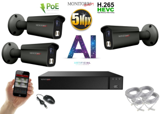 Monitorrs Security AI IP 3 kamerový set 5 Mpix GTube (6373K3)